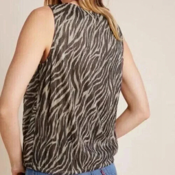 Anthropologie Eri + Ali Kasi Top Blouse Womens Large Petite Zebra Print Metallic - Picture 3 of 8
